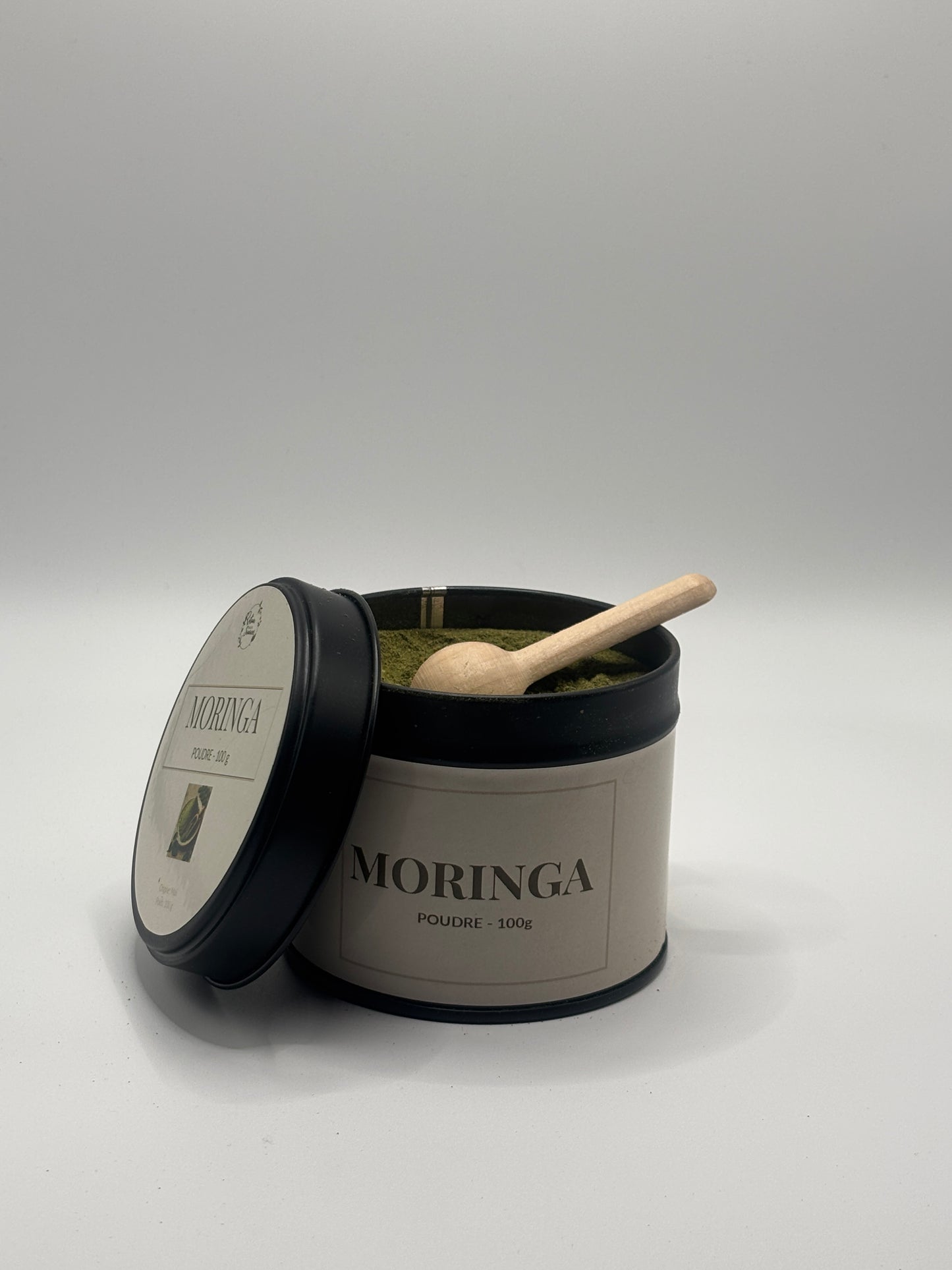 Moringa en poudre 100g – Boîte premium avec cuillère en bois