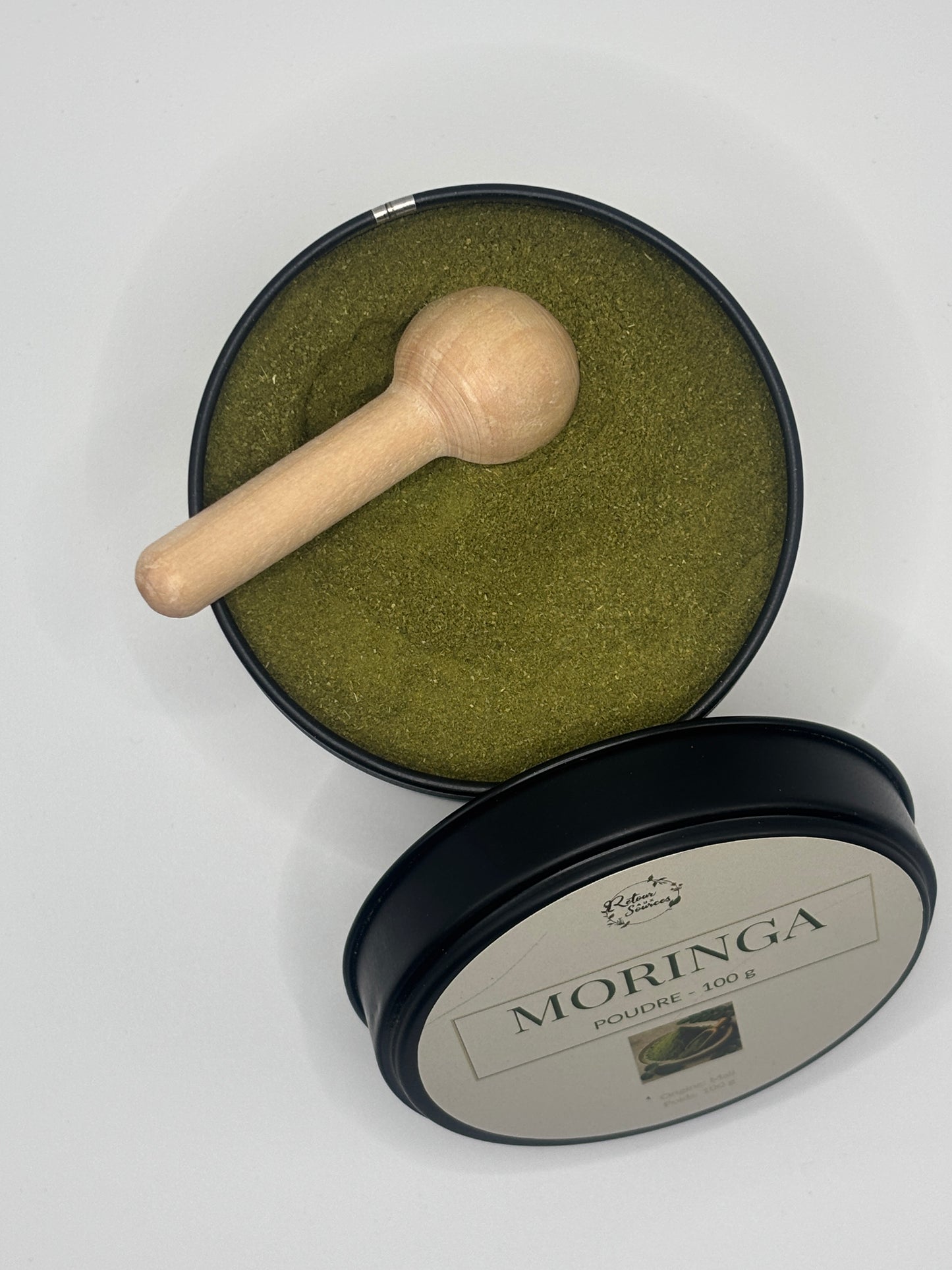 Moringa en poudre 100g – Boîte premium avec cuillère en bois